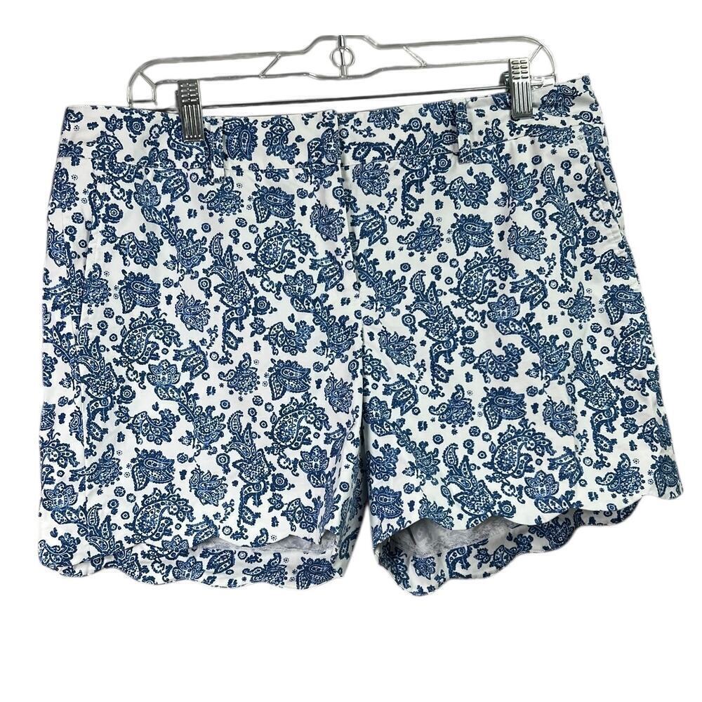 J. McLaughlin Women's Blue White Paisley Shorts Scalloped Hem 12